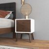 Caroline - Mid-Century Modern Style White Night Stand 2 Drawer - Dark Brown / White - Image 18