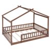 Full Size Bed House Bed Frame With Fence - Walnut - Image 4