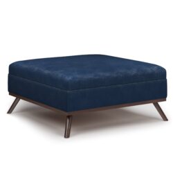 Owen - Square Coffee Table Storage Ottoman - Distressed Dark Blue