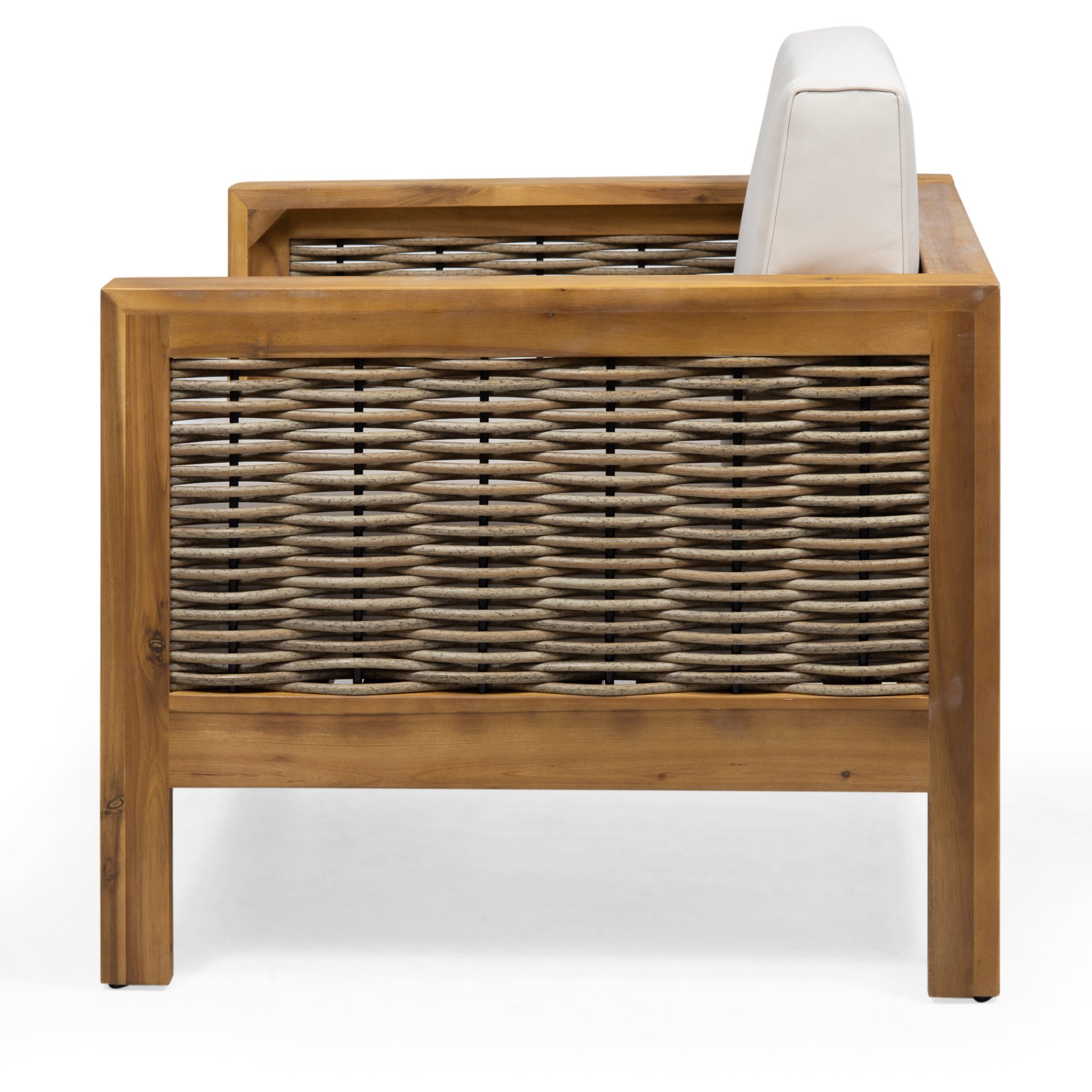 Outdoor 4 Seater Acacia Wood Chat Set With Wicker Accents And Cushions - Teak / Mixed Brown / Beige - Image 16