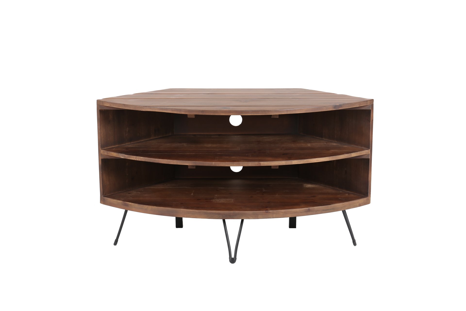 Fan Shape Reclaimed Wood Corner Media Table For Living Room Wise Use Your Space - Natural - Image 3