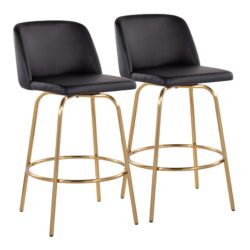 Toriano - Contemporary Fixed Height Counter Stool With Swivel With Round Footrest (Set of 2) - Black / Gold