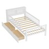 Twin Size Bed With Headboard Storage Rack, 2 Under Bed Drawers, 3 - Side Guardrails For Safety And Security - White - Image 10