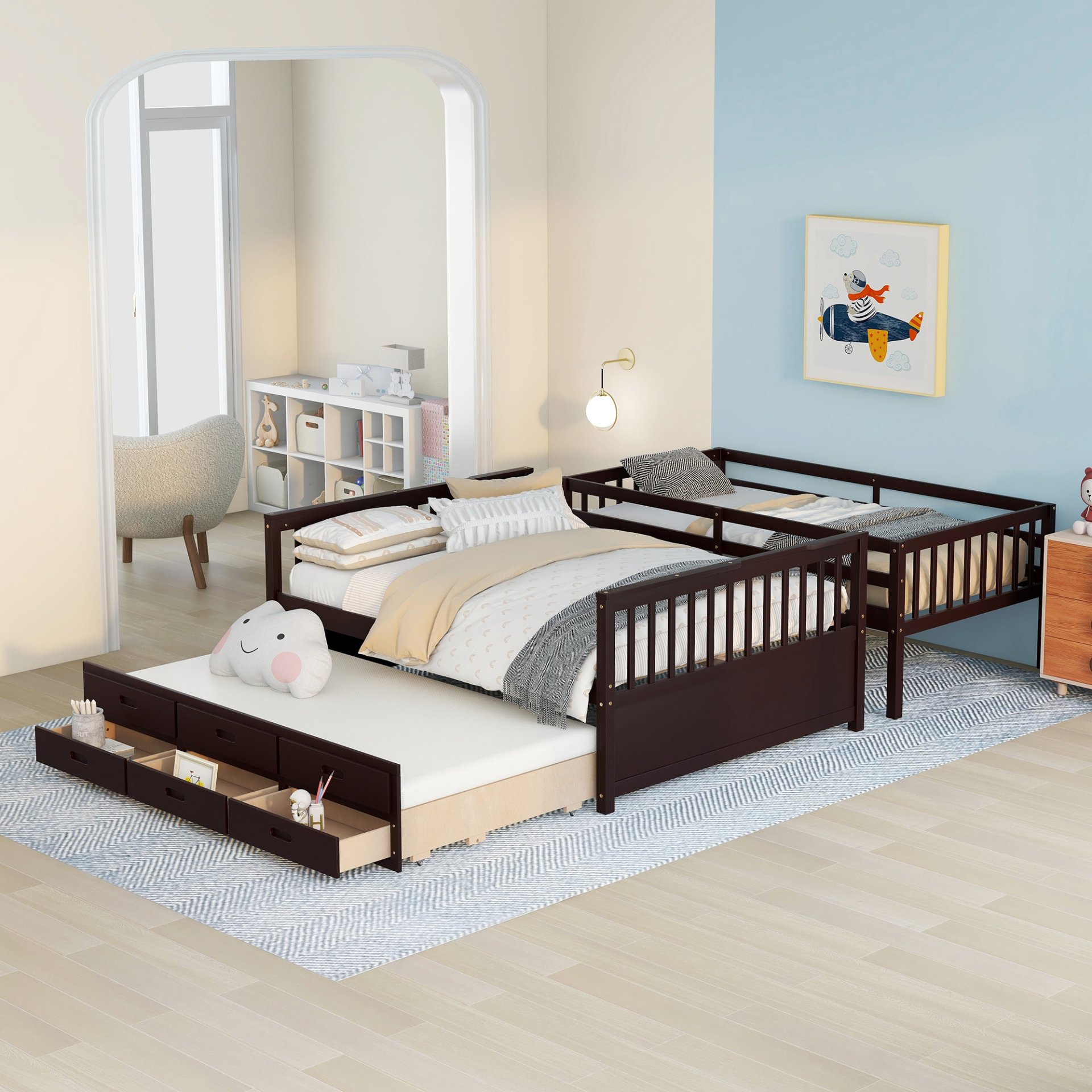 Twin Over Full Bunk Bed With Twin Size Trundle, With Drawers For Bedroom - Espresso - Image 5