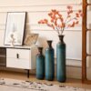 Modern Droplet Shaped Floor Vase Set, Glazed Metal Decorative Vases 3 Piece Home Decor - Aqua Blue - Image 13