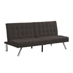 Faux Linen Wood Frame Futon Sofa Bed With Stainless Legs - Espresso