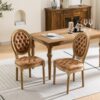 French Style Solid Wood Frame Antique Painting, Hand-Pulled Buckle Decoration Artificial Leather Dining Chair With Nailhead Trim, Wood Legs, Density Foam, Steel Spring Inner (Set of 2) - Light Brown - Image 15