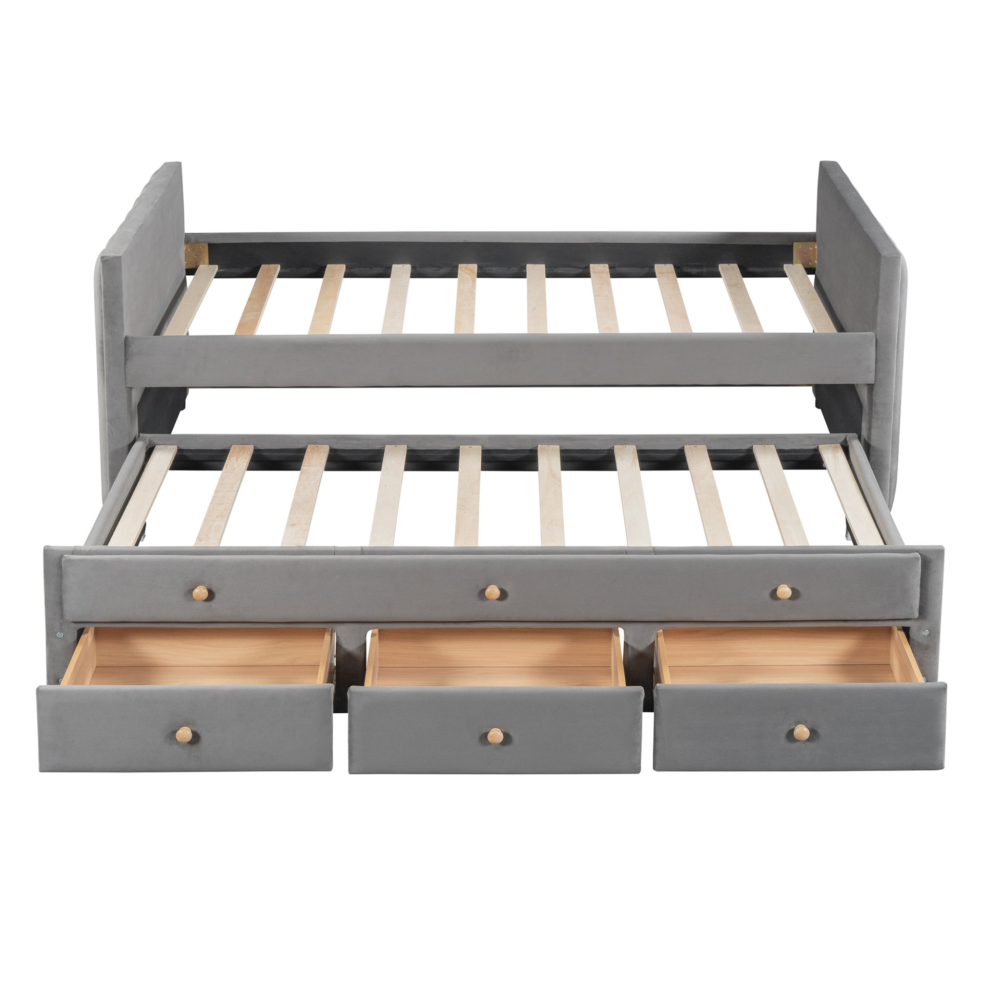 Twin Size Upholstered Daybed With Twin Size Trundle And Drawers - Gray - Image 10