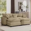 Corduroy 2 Seater Sofa With Ottoman Corduroy Modern Style Comfortable For Small Living Spaces - Tan - Image 11