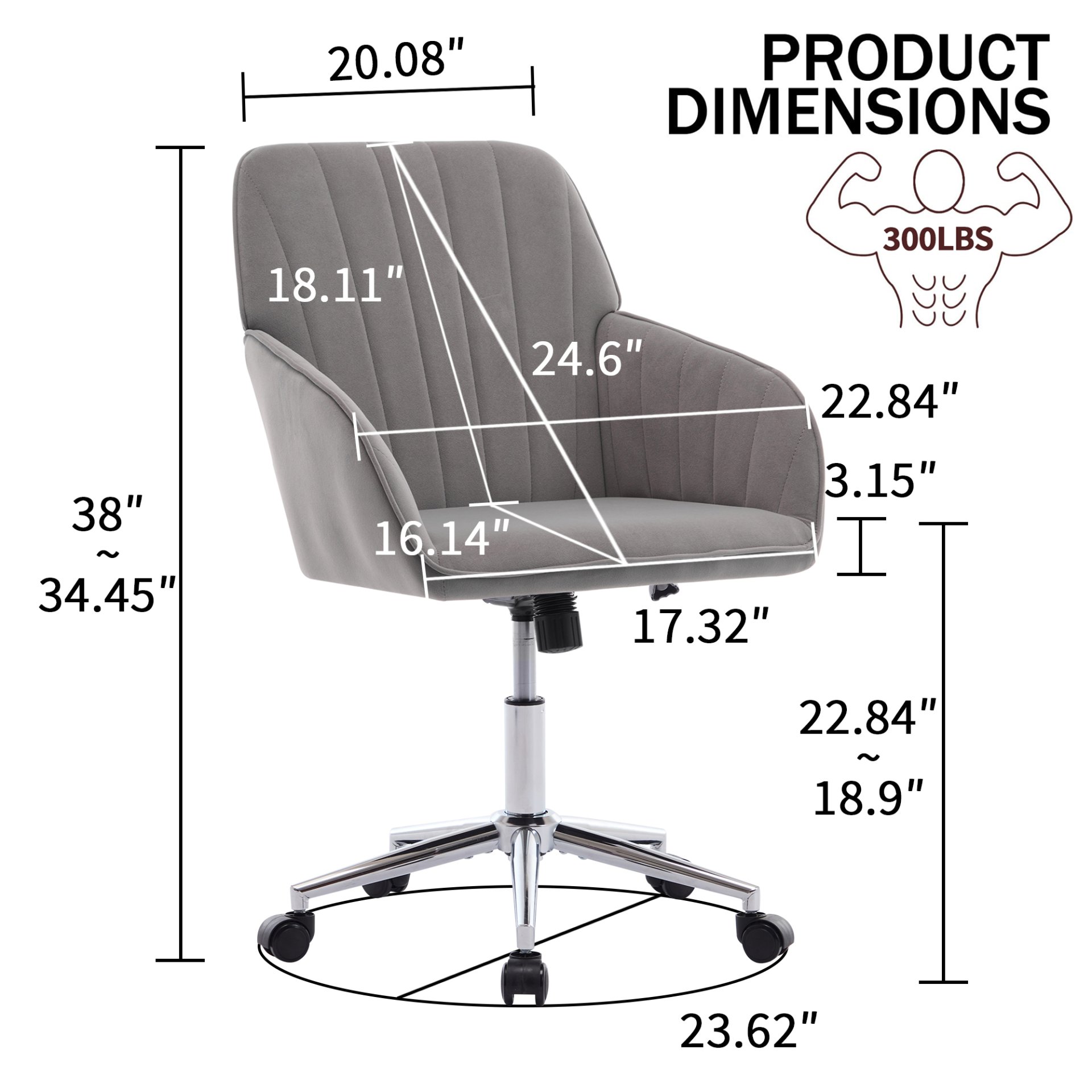 Adjustable Office Chair, Ergonomic Swivel Chair With Comfortable Backrest Seat - Gray - Image 3