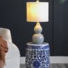 Ceramic Garden Stool, Small Side Tabel - White / Blue - Image 5