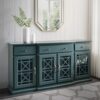 Classic Fretwork Detailed Glass Door Sideboard - Dark Teal - Image 5