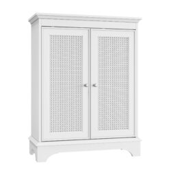 White 2 Door Rattan Storage Cabinet With Adjustable Partition, Medieval Modern Independent Buffet Cabinet, Multifunctional Decorative Cabinet Suitable For Living Room, Kitchen, Bathroom - White
