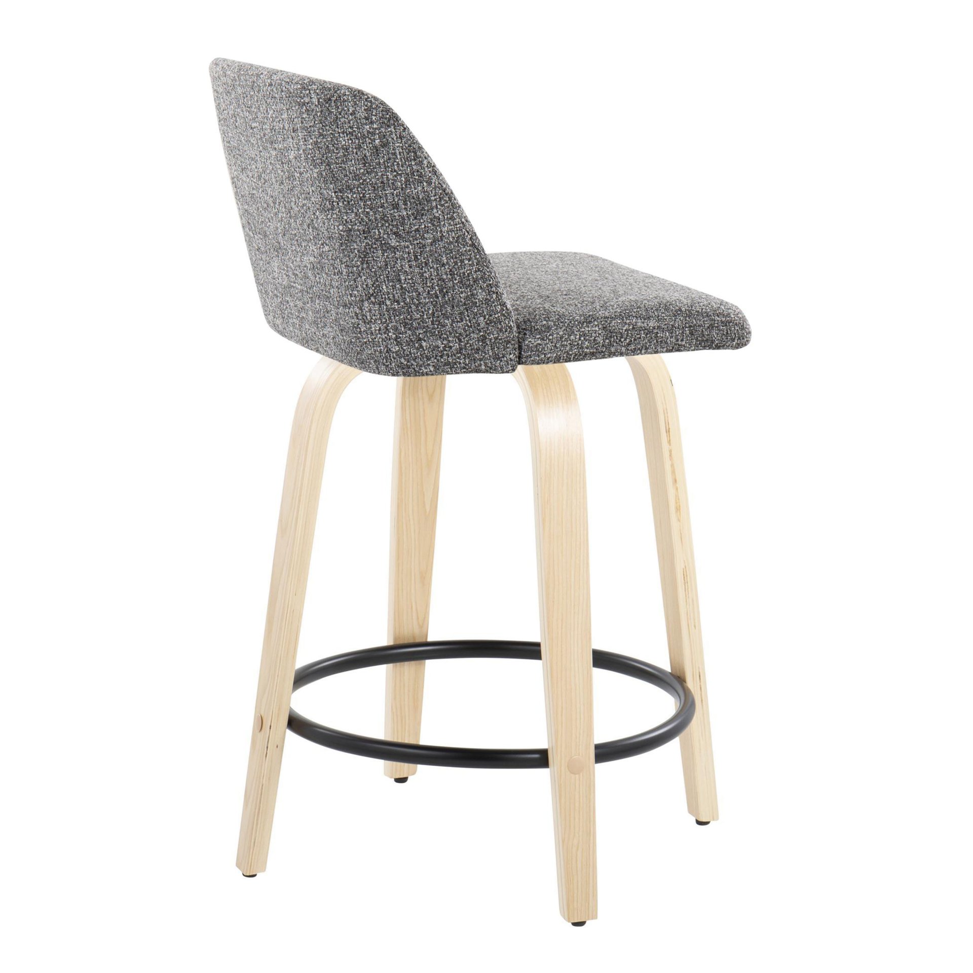 Toriano - Contemporary Fixed Height Counter Stool With Swivel With Round Footrest (Set of 2) - Natural / Gray - Image 4