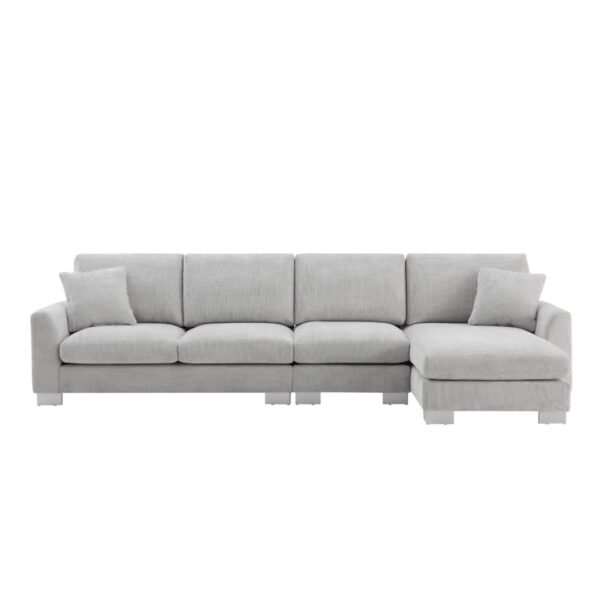 Modern Oversized Sectional Sofa, L-Shaped Luxury Couch Set With 2 Free Pillows, 5 Seat Chenille Indoor Furniture With Chaise - Light Gray