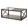 Industrial Style Coffee Table For Bedroom & Living Room With Tempered Glass & Wood Grain - Wood - Image 5