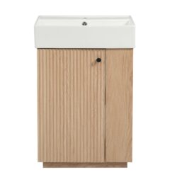 21.6" Bathroom Vanity With Sink And Freestanding Wood Grain Cabinet Featuring Left Door - Wood