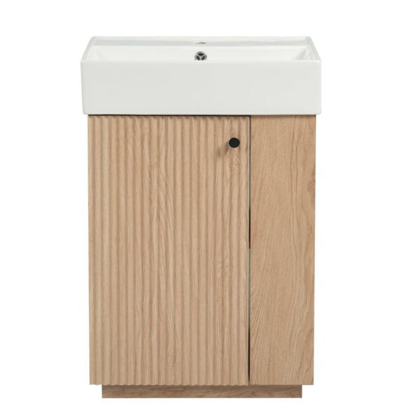 21.6" Bathroom Vanity With Sink And Freestanding Wood Grain Cabinet Featuring Left Door - Wood