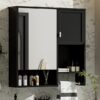Modern Wall Mounted Bathroom Medicine Cabinet, Bathroom Wall Storage Cabinet With Mirror, Over The Toilet Space Saver Cabinet With Towels Bar - Black - Image 20