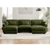 U Shape Modular Sectional Sofa Couch & Movable Ottomans Velvet Upholstery 3 Seat Corner Sofa - Olive Green - Image 10