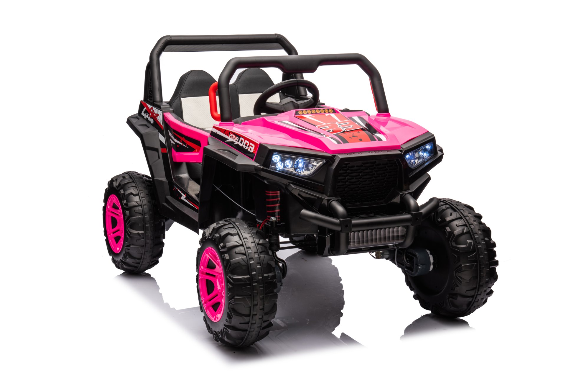 12V7A*1 30W*4 Four-Wheel Drive Leather Seat One Button Start, Forward And Backward, High And Low Speed, Music, Front Light, Power Display, Two Doors Can Open, 2.4G R / C, Seat Belt Four Wheel Absorber - Pink - Image 9