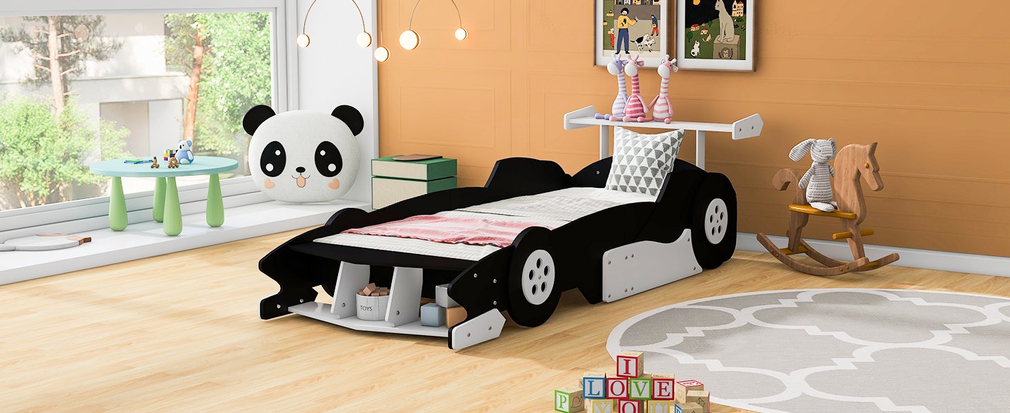 Twin Size Race Car-Shaped Platform Bed With Wheels - Black - Image 18