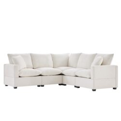 Modern L Shape Modular Sofa, 5 Seat Chenille Sectional Couch Set With 2 Pillows Included, Freely Combinable Indoor Funiture - White