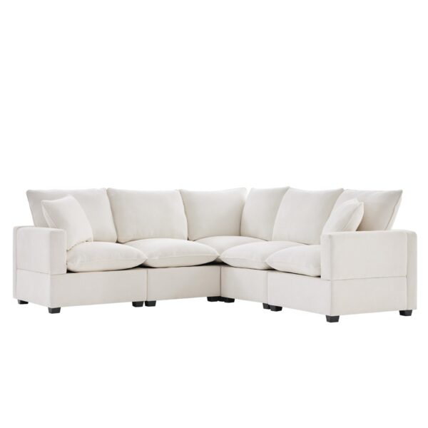 Modern L Shape Modular Sofa, 5 Seat Chenille Sectional Couch Set With 2 Pillows Included, Freely Combinable Indoor Funiture - White