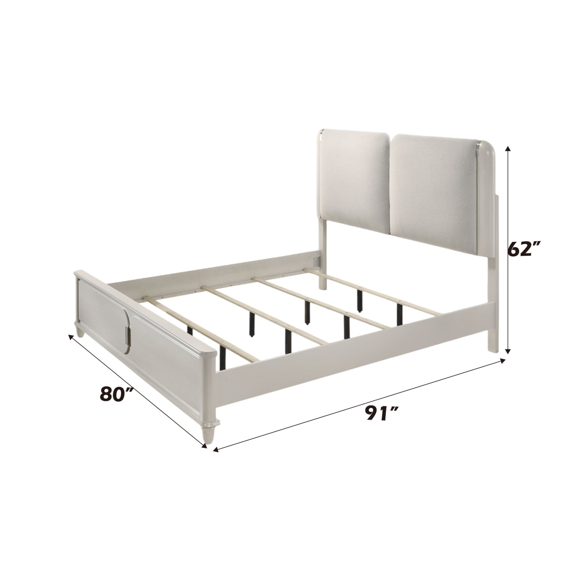 Laveda - Boucle Eastern King Bed With LED - Light Gray / White - Image 2