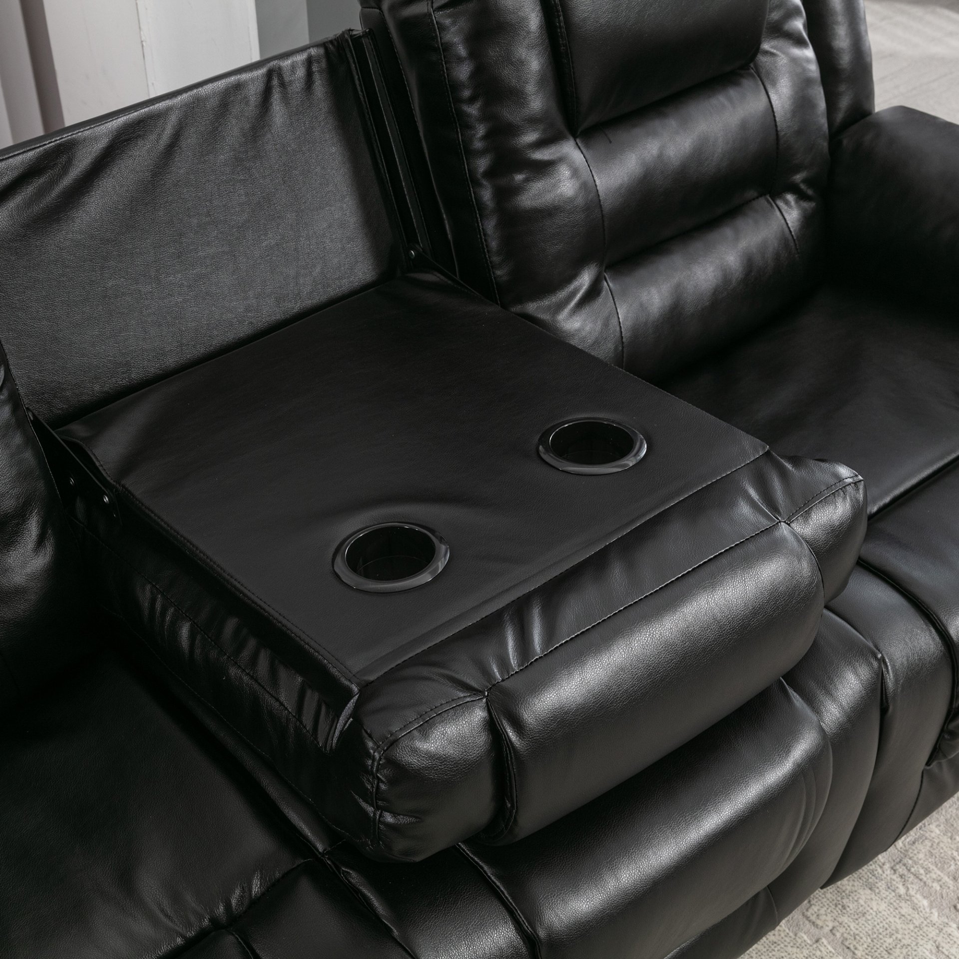 3 Seater Home Theater Recliner Manual Recliner Chair With Two Built-In Cup Holders For Living Room - Black - Image 21