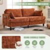 Modern Style Chenille 2 Seater Sofa With LED Light, USB Charging Port & Storage Bag - Orange - Image 6
