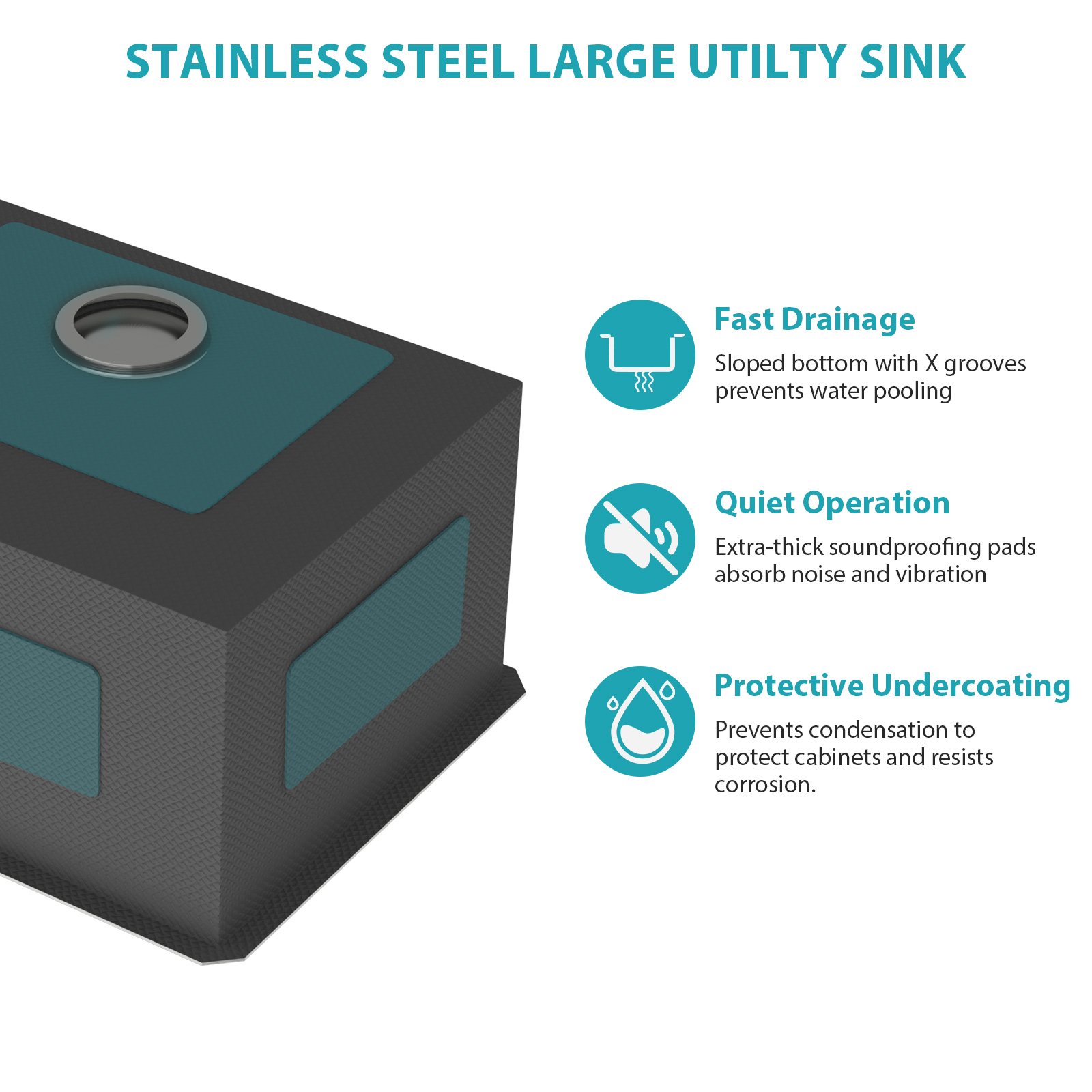 Laundry Sink 24" Undermount Deep Single Bowl 16 Gauge, Utility Sink - Gunmetal Black - Image 11