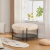 Modern Upholstered Round Ottoman Coffee Table With Storage Shelf And Metal Legs - Beige - Image 6