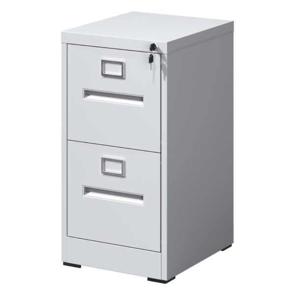 Premium 2 Drawer File Cabinet With Lock, Metal Vertical Design, A4 Legal / Letter Size, Steel, Compact Dimensions - White