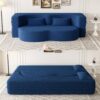 Modern Floor Sofa With 2 Pillows, Convertible Teddy Fabric Foam Filled Sleeper Sofa Bed, Full Size Folding Mattress For Living Room Guest Bed, Playroom, No Assembly Required - Blue - Image 3