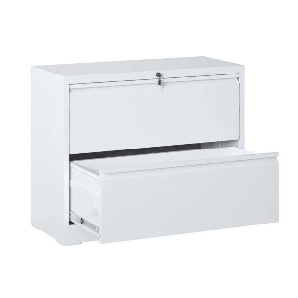 Modern 2 Drawer Steel Lateral File Cabinet With Lock, Metal Filing Cabinet For Home Office Use - White