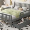 Full Size Platform Bed With Guardrails On Both Sides And 2 Storage Drawers - Gray - Image 12