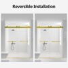 Frameless Double Sliding Soft-Close Shower Door, 3 / 8" Thick SGCC Tempered Glass Door - Brushed Gold - Image 9