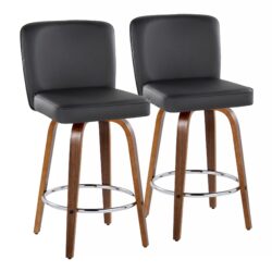 Henry - Contemporary Fixed Height Counter Stool With Swivel With Round Footrest (Set of 2) - Walnut / Black