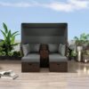 2 Seater Outdoor Patio Daybed Outdoor Double Daybed Outdoor Loveseat Sofa Set With Foldable Awning And Cushions For Garden, Balcony, Poolside - Gray - Image 9