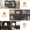 Modern Metal Sideboard Cabinet With 4 Glass Doors, Steel Kitchen Storage And Coffee Bar Cabinet - Black - Image 9