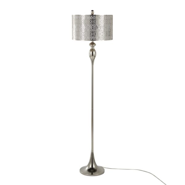 Ashland - Contemporary Floor Lamp Laser Cut - Polished Nickel / White