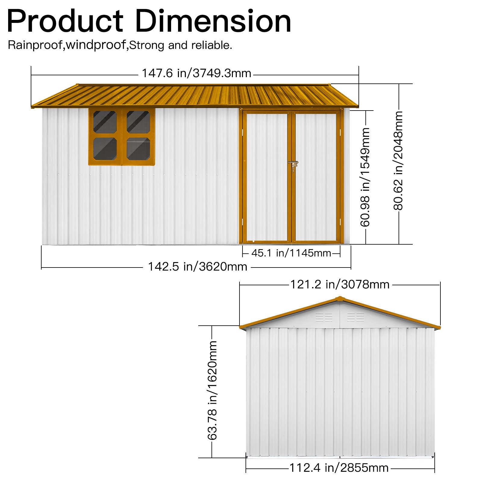 10'x12' Garden Sheds Outdoor Storage Sheds With Window - White / Yellow - Image 3