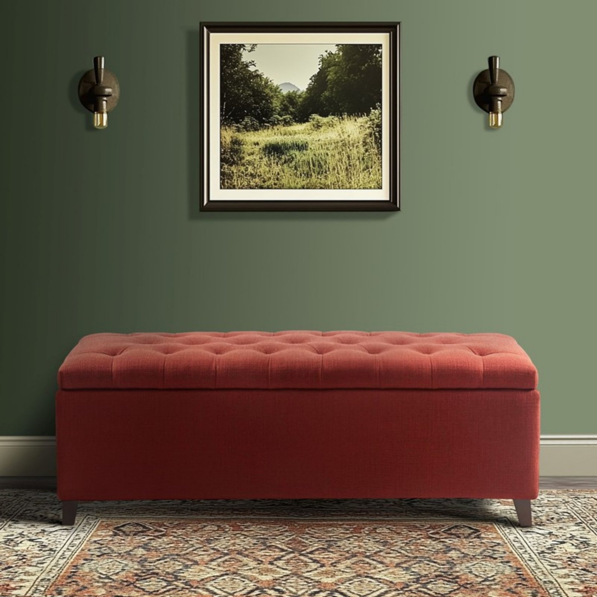 Shandra - Tufted Top Soft Close Storage Bench - Rust Red - Image 4