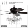 52" Crystal Shade Ceiling Fan Lamp, 3 Speed, 4 Timing, 5 Reversible Blades Crystal Ceiling Fan, 5 Pieces X E12 (No Include Bulb), Hand Pull Chain - Matte Black - Image 9