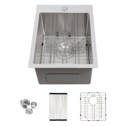 Stainless Steel Drop In Kitchen Sink 15 X 20" 16 Gauge Single Bowl - Brushed Nickel