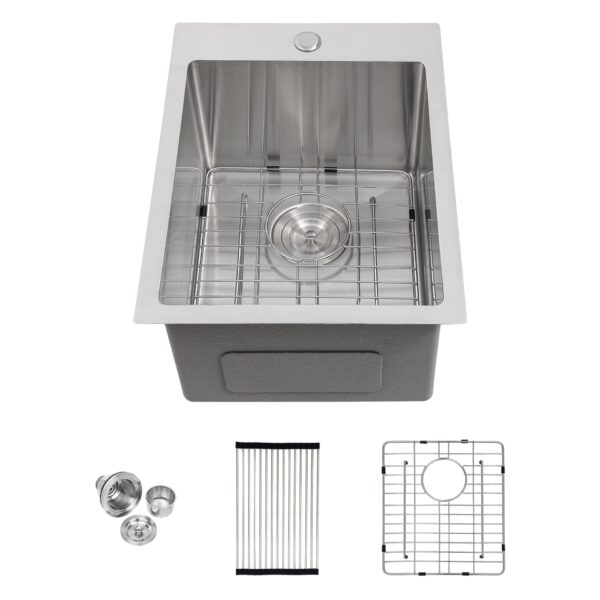 Stainless Steel Drop In Kitchen Sink 15 X 20" 16 Gauge Single Bowl - Brushed Nickel