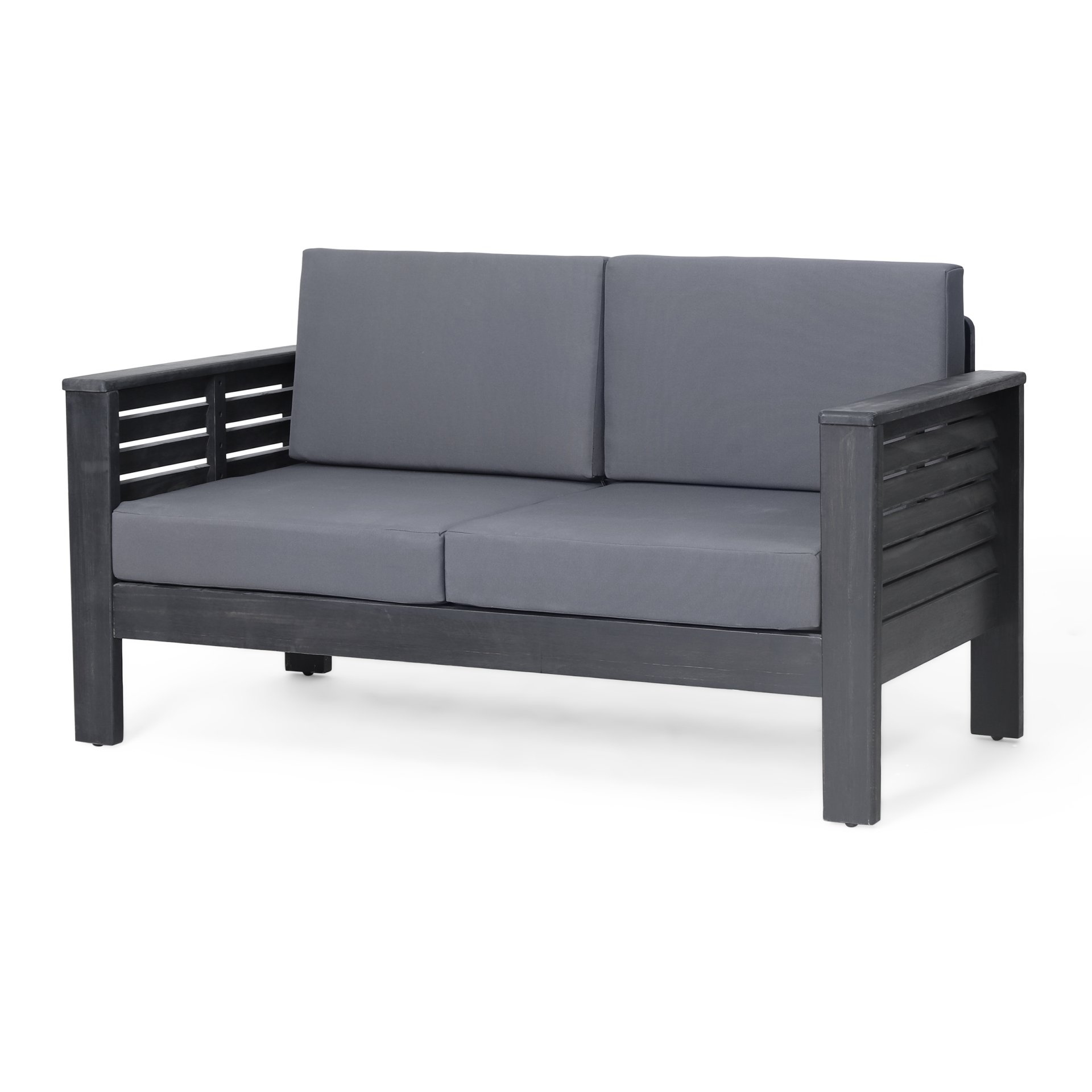 Acacia Wood Outdoor Loveseat And Coffee Table Set With Cushions - Dark Gray - Image 10