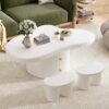 Cloud - Coffee Table (Set of 3), Irregular Shape Coffee Table With 2 Drawers, 2 Small Stools For Living Room - White - Image 2