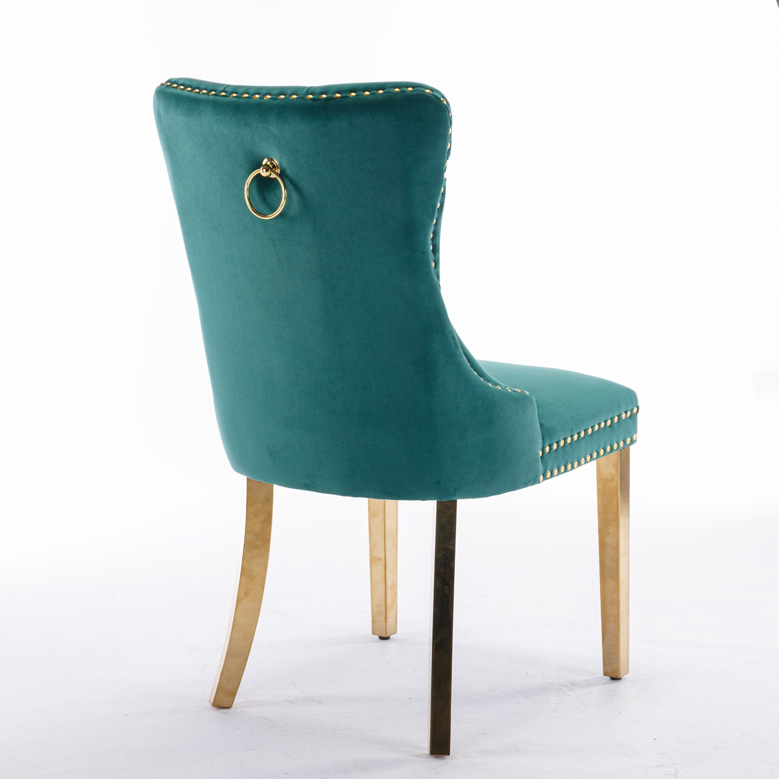 Nikki - Modern, High-End Tufted Solid Wood Contemporary Velvet Upholstered Dining Chair With Golden Stainless Steel Plating Legs, Nailhead Trim (Set of 2) - Green - Image 6